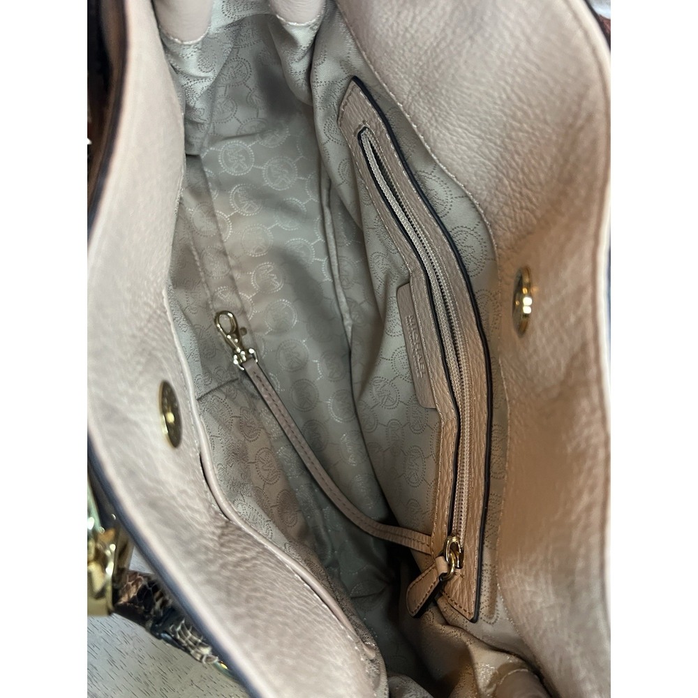 Michael Kors Hamilton Satchel Handbag Snakeskin Nude Leather Purse - Picture 6 of 9